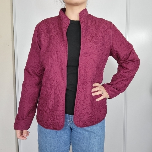 Alfred Dunner Women' Size 10 Burgundy Quilted Open Front Jacket Fall Cozy Granny - Picture 1 of 10